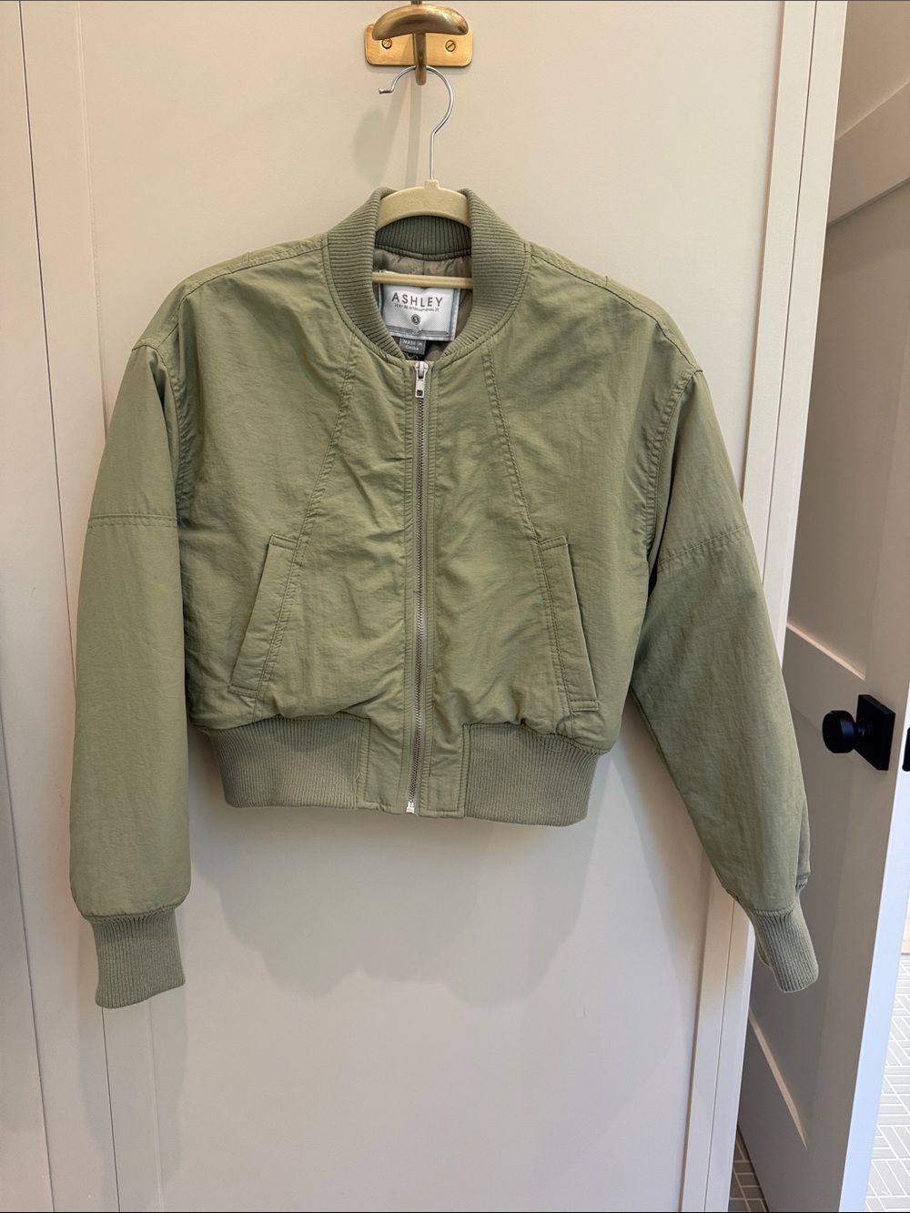 Ashley By 26 International Light Olive Cropped Bomber Jacket
